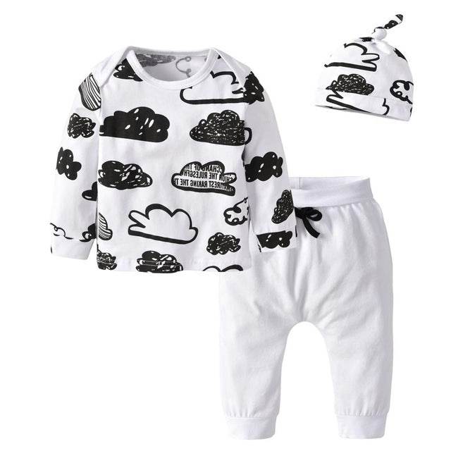 3 Pcs Newborn Baby Boy Clothes Set Cloud Boys Cotton White - Mubimart