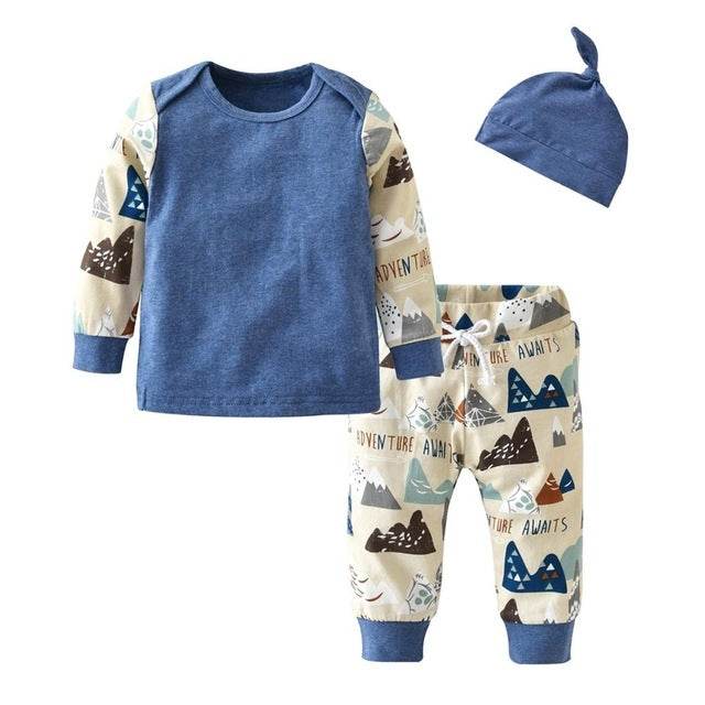 3 Pcs Newborn Baby Boy Clothes Set Cloud Boys Cotton White - Mubimart