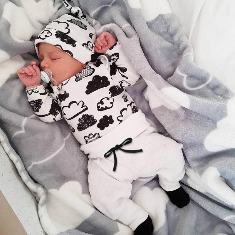 3 Pcs Newborn Baby Boy Clothes Set Cloud Boys Cotton White - Mubimart