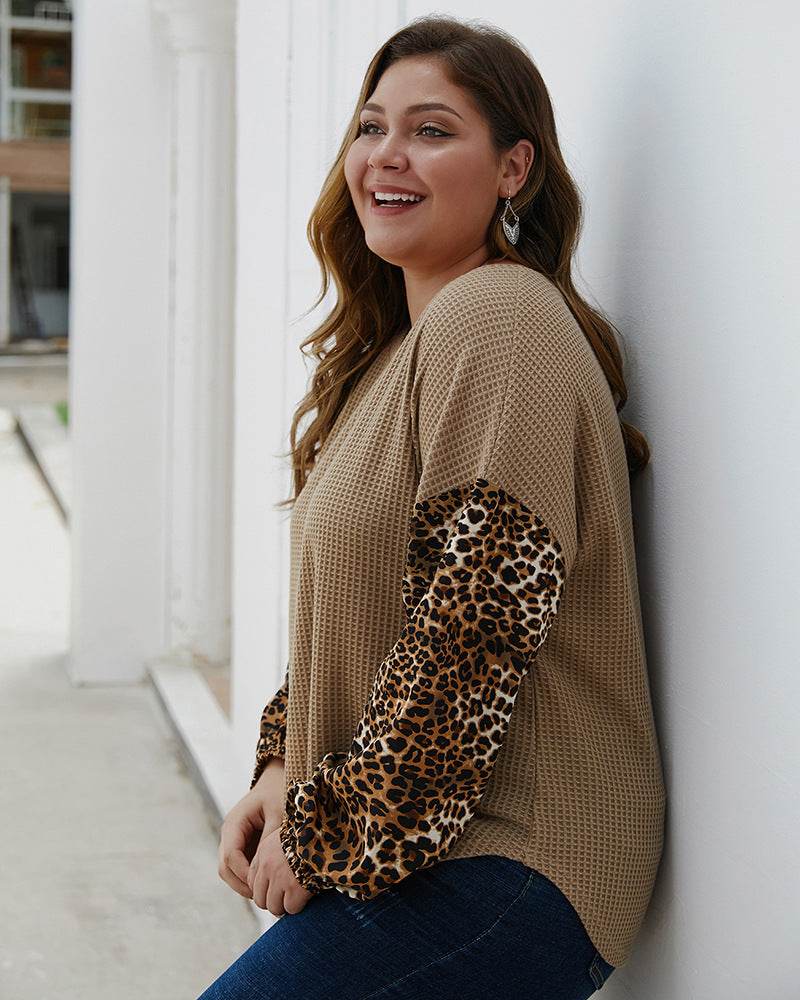 Plus size women's leopard stitch sweater - Mubimart