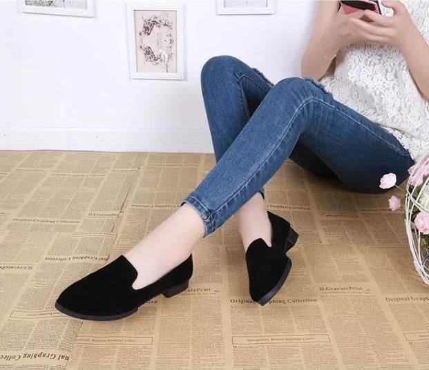 Suede round head single shoes low heel shallow mouth casual comfort single shoes - Mubimart