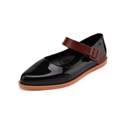 Pointed Toe Color-block Buckle Flat Women's Shoes - Mubimart