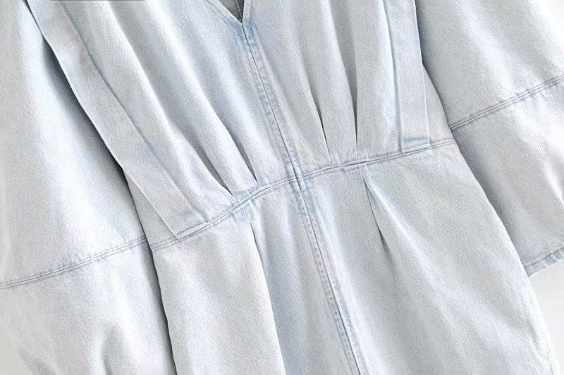 Pleated denim dress - Mubimart