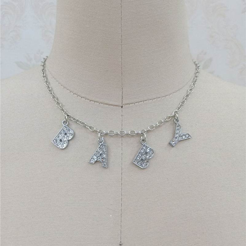 Fashion Bitch Angel Baby Daddy Rhinestone Letter Necklace Choker For Women - Mubimart