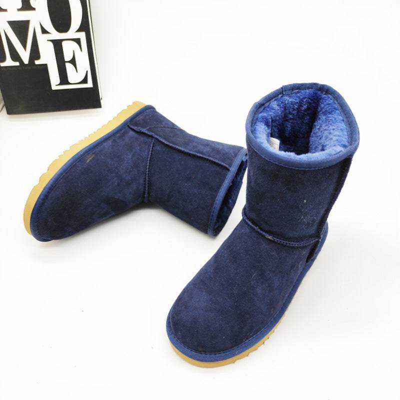 Women's Cowhide Genuine Leather Mid-calf Length Snow Boots - Mubimart