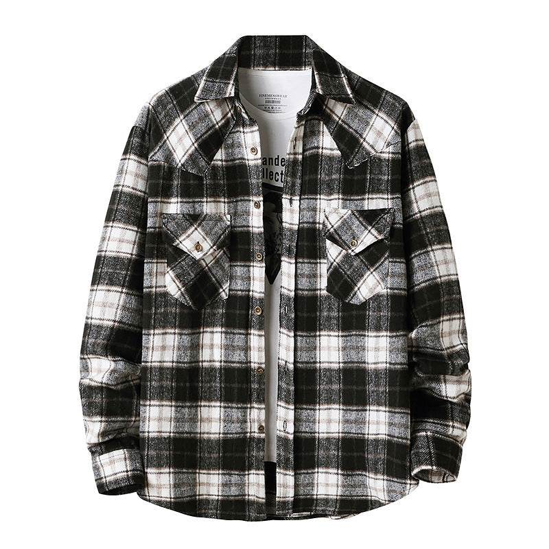 Men's Long Sleeve Flannel Plaid Shirt Jacket - Mubimart