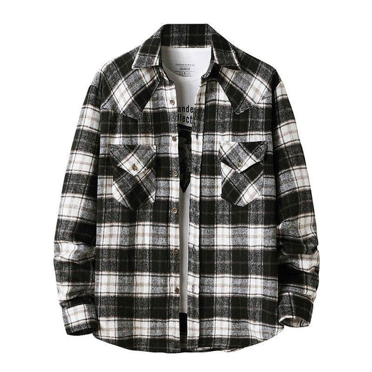 Men's Long Sleeve Flannel Plaid Shirt Jacket - Mubimart