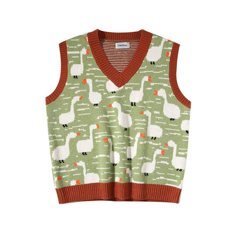 Little duck pattern sweater vest vest - Mubimart