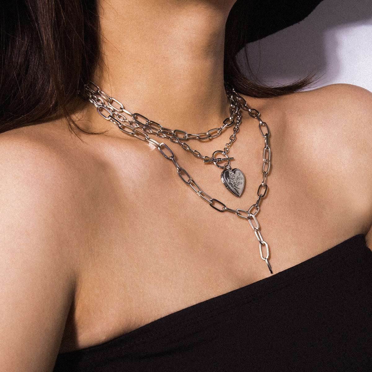 Creative Geometric Thick Chain Tassel Necklace Women - Mubimart