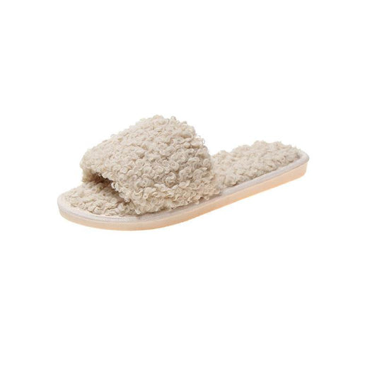 Sheep curl women slippers suitable for non-slip cotton slippers - Mubimart