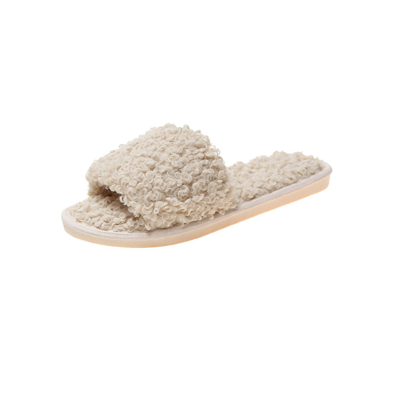 Sheep curl women slippers suitable for non-slip cotton slippers - Mubimart -  