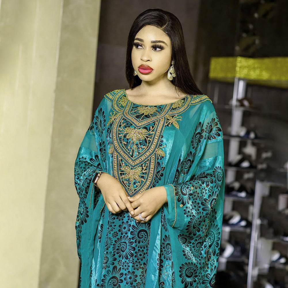 Women's Robe Chiffon Rhinestone Plus Beads Stretch Dress - Mubimart