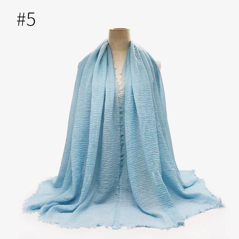 Bubble plain Scarf / cotton scarf fringes women soft solid hijab popular muffler shawls big Pashmina wrap hijab - Mubimart