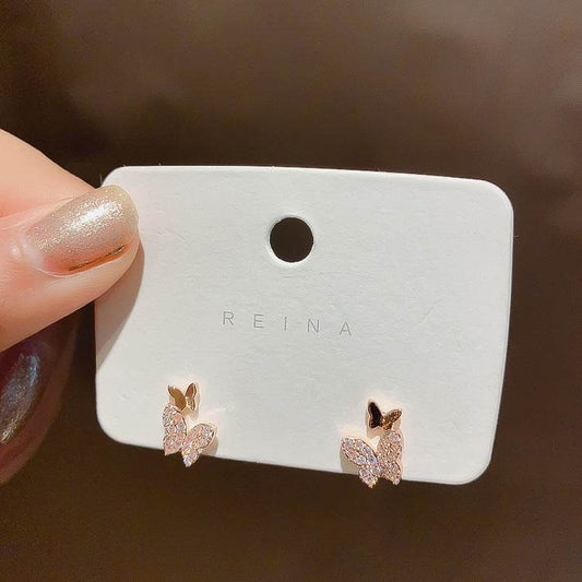 Micro Inlaid Butterfly Stud Earrings French Earrings Women - Mubimart
