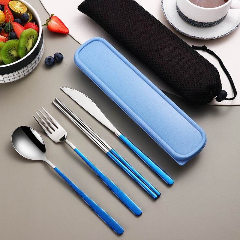 304 Dinnerware Set Flatware Kitchen Accessories Camping Travel Sets Gold Knife Fork Spoon Portable Cutlery Sets With Case - Mubimart