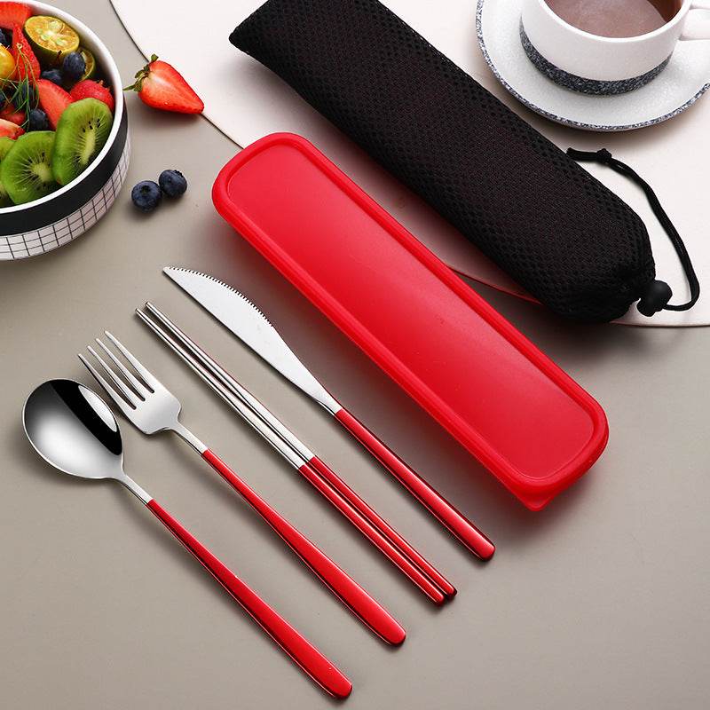 304 Dinnerware Set Flatware Kitchen Accessories Camping Travel Sets Gold Knife Fork Spoon Portable Cutlery Sets With Case - Mubimart