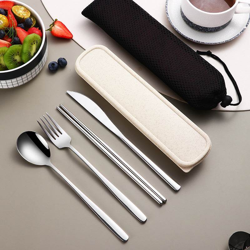 304 Dinnerware Set Flatware Kitchen Accessories Camping Travel Sets Gold Knife Fork Spoon Portable Cutlery Sets With Case - Mubimart