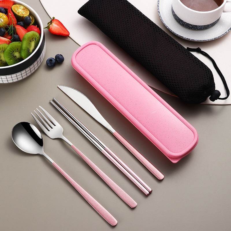 304 Dinnerware Set Flatware Kitchen Accessories Camping Travel Sets Gold Knife Fork Spoon Portable Cutlery Sets With Case - Mubimart
