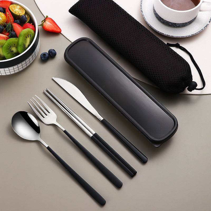 304 Dinnerware Set Flatware Kitchen Accessories Camping Travel Sets Gold Knife Fork Spoon Portable Cutlery Sets With Case - Mubimart