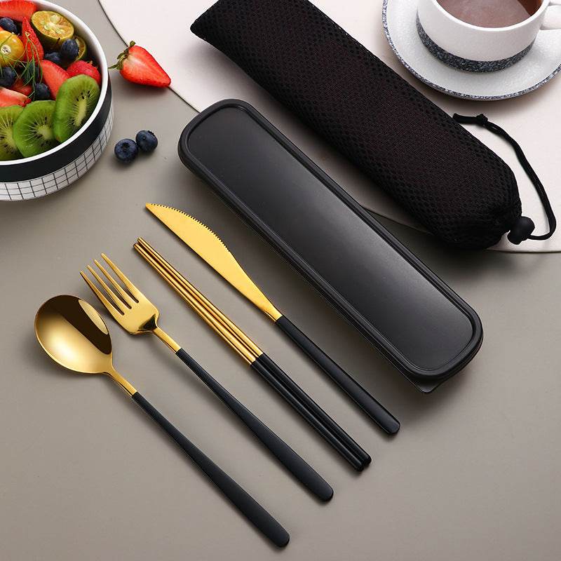 304 Dinnerware Set Flatware Kitchen Accessories Camping Travel Sets Gold Knife Fork Spoon Portable Cutlery Sets With Case - Mubimart