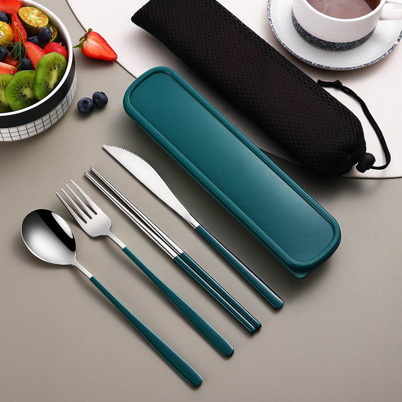 304 Dinnerware Set Flatware Kitchen Accessories Camping Travel Sets Gold Knife Fork Spoon Portable Cutlery Sets With Case - Mubimart