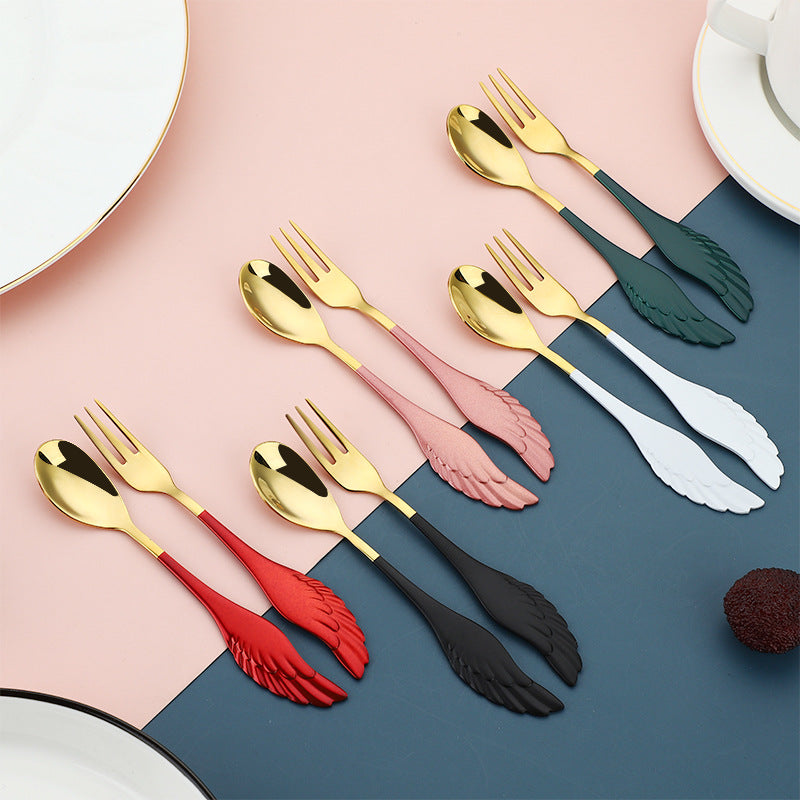 304 Stainless Steel Coffee Spoon Creative Net Red Wings Spoon Ice Cream Spoon Dessert Spoon Fork Spoon Spoon Gift Tableware - Mubimart - Flatware 