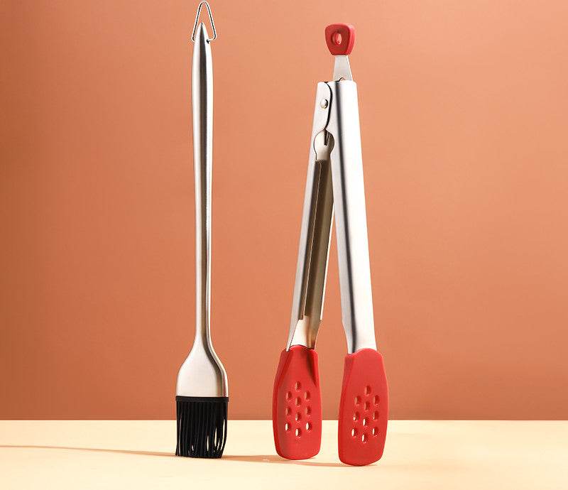 304 Stainless Steel Food Tongs Steak Barbecue Barbecue Bread Cake Food Tongs Silicone Tongs - Mubimart