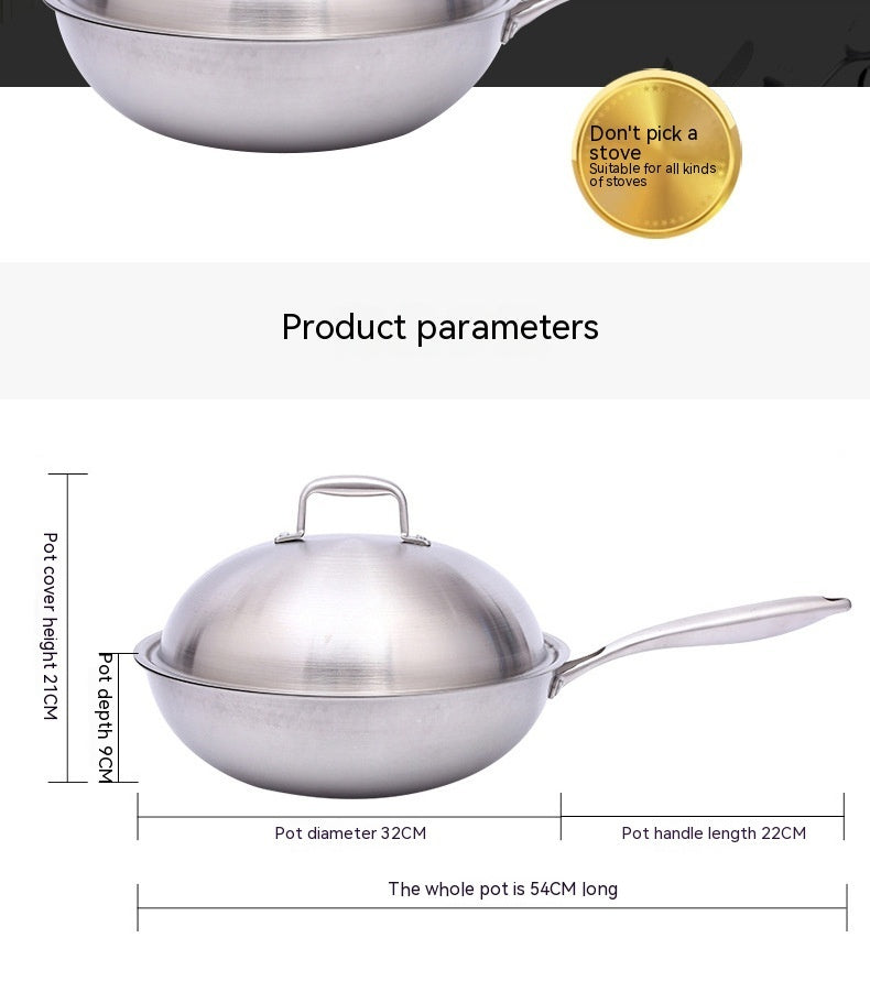 304 Stainless Steel Non Stick Pan Flat Wok - Mubimart -  