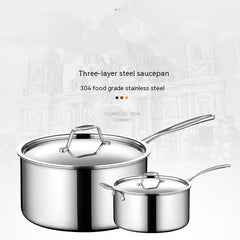 304 Stainless Steel Single Handle Thick Bottom Sauce Pot Three-layer Pot Milk Pot - Mubimart - Stainless Steel Cookware 