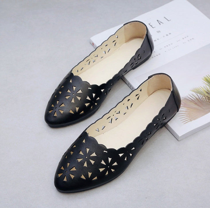 New Arrival Women Flats Shoes Flat Flat Heel Hollow Out Flower Shape Nude Shoes Pointed Toe Shoes zapatos mujer