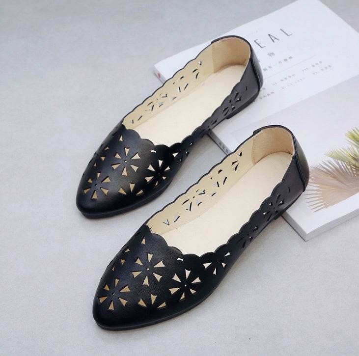 New Arrival Women Flats Shoes Flat Flat Heel Hollow Out Flower Shape Nude Shoes Pointed Toe Shoes zapatos mujer - Mubimart