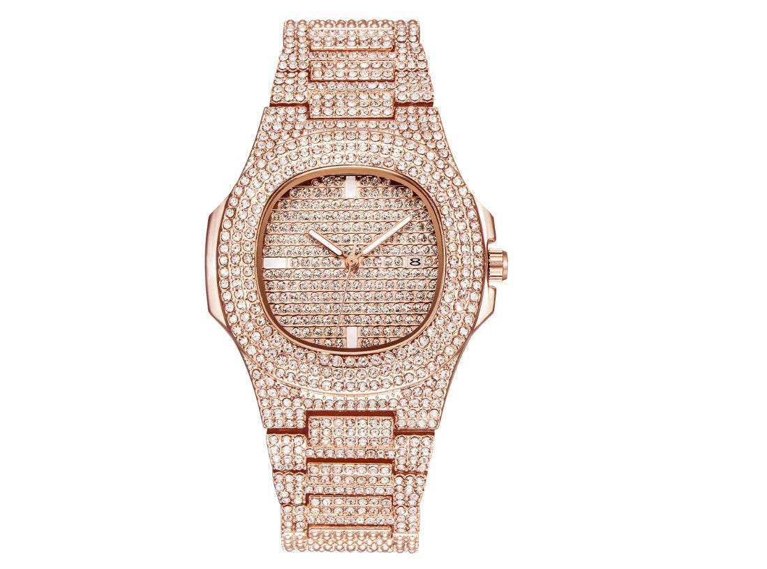 Mens Watches Luxury Brand Fashion Diamond Date Quartz Watch - Mubimart