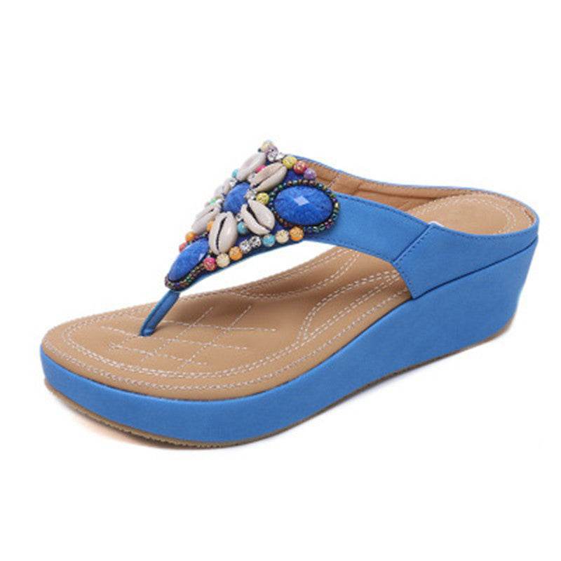 Bohemian beaded wedge sandals - Mubimart