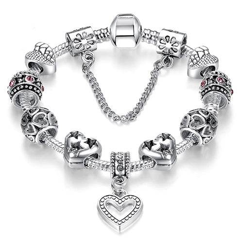 Women Bracelet 925 Unique Silver Crystal Charm Bracelet for Women DIY Beads Bracelets & Bangles Jewelry Gift - Mubimart