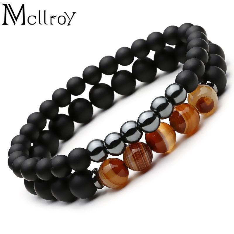 Mcllroy 2pc Natural stone Bracelet Beaded Black Mantra Prayer Beads Buddha Bracelet for Women and Mens men jewelry viking bijoux - Mubimart