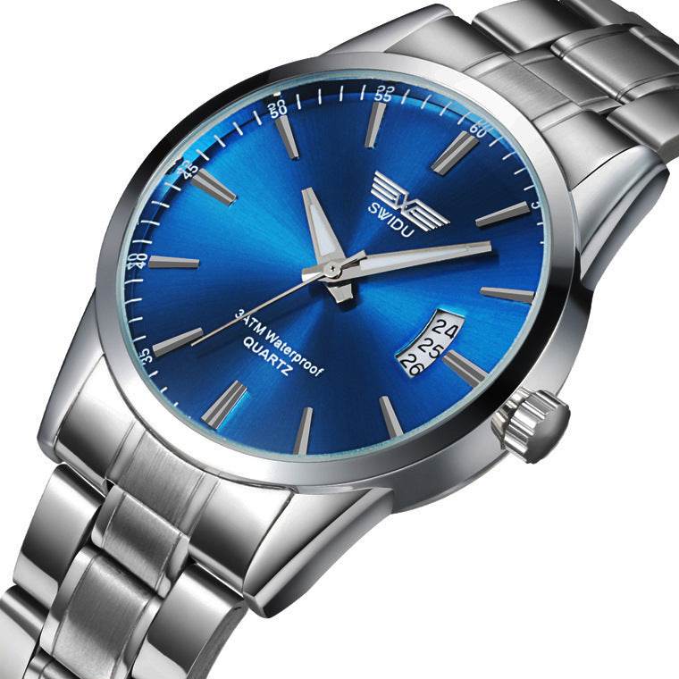 Mens Business Stainless Steel Band Date Luxury Analog Quartz Wrist Watch Stainless Steel Buckle Watches Men's Watches - Mubimart