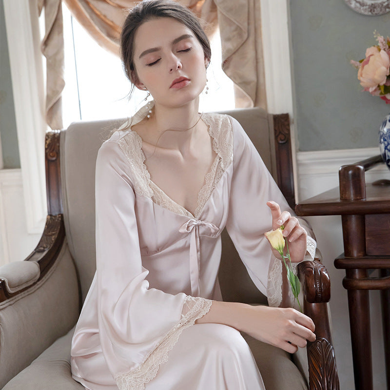 Romantic Nightgown Nightwear Princess Women Vintage Sleepwear Satin - Mubimart -  