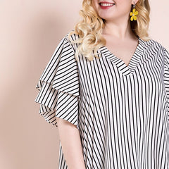 Plus size women's striped top T-shirt - Mubimart -  