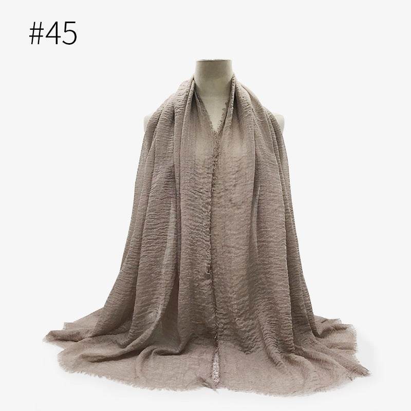 Bubble plain Scarf / cotton scarf fringes women soft solid hijab popular muffler shawls big Pashmina wrap hijab - Mubimart