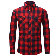 Men's Long Sleeve Double Pocket Flannel Shirt With Brushed Plaid