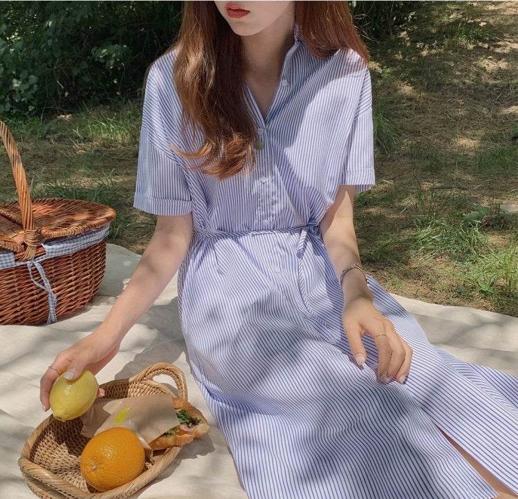 Striped shirt dress - Mubimart