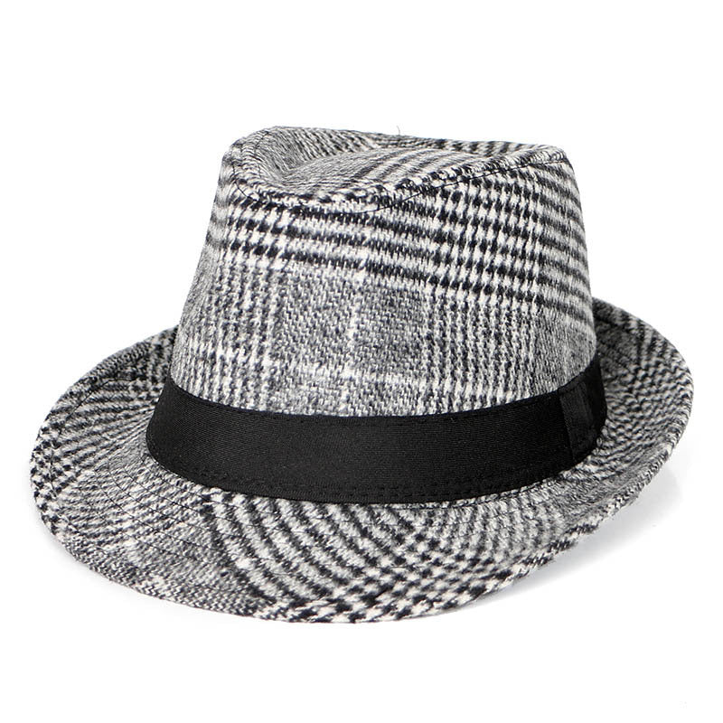 Herfst en winter nieuwe wollen stoffen heren hoge hoed heren Britse retro mode geruite fedora hoed