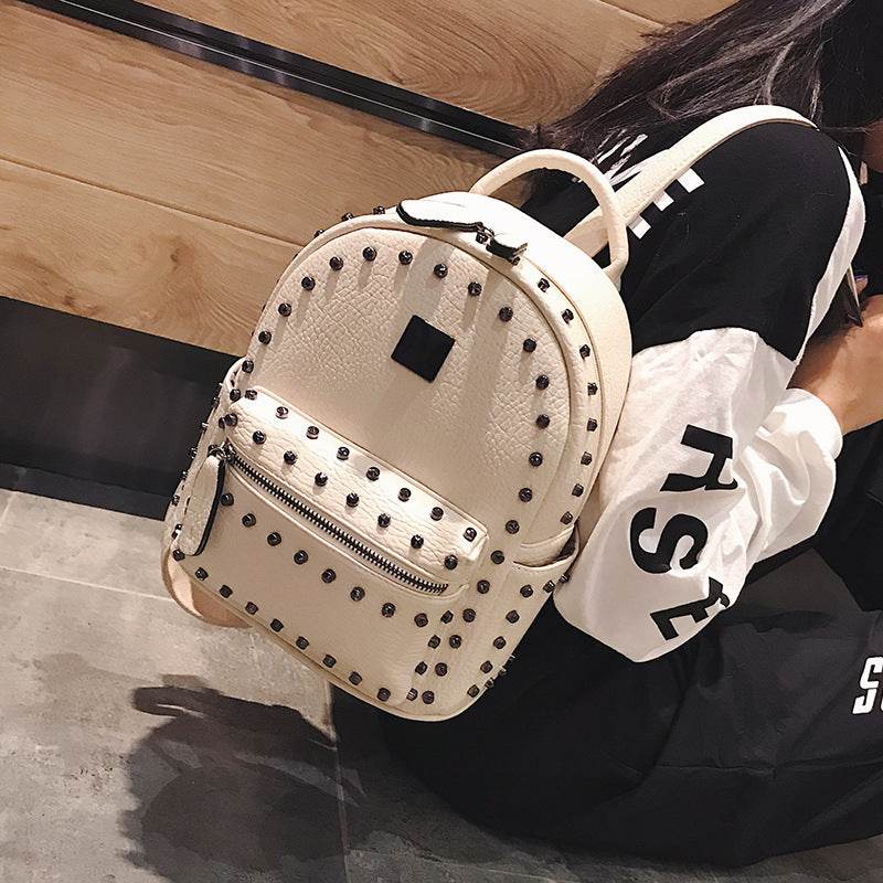 Rivet Small Backpack Women All-Match Backpack School Bag Female Backpack - Mubimart