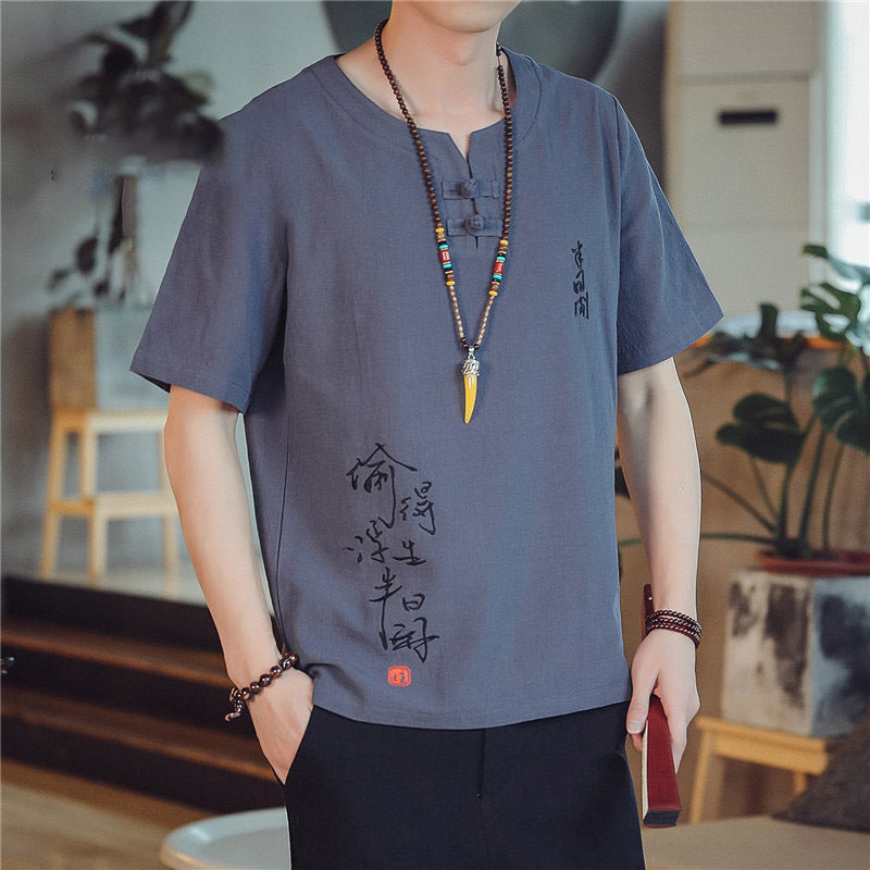 Linen embroidered T-shirt