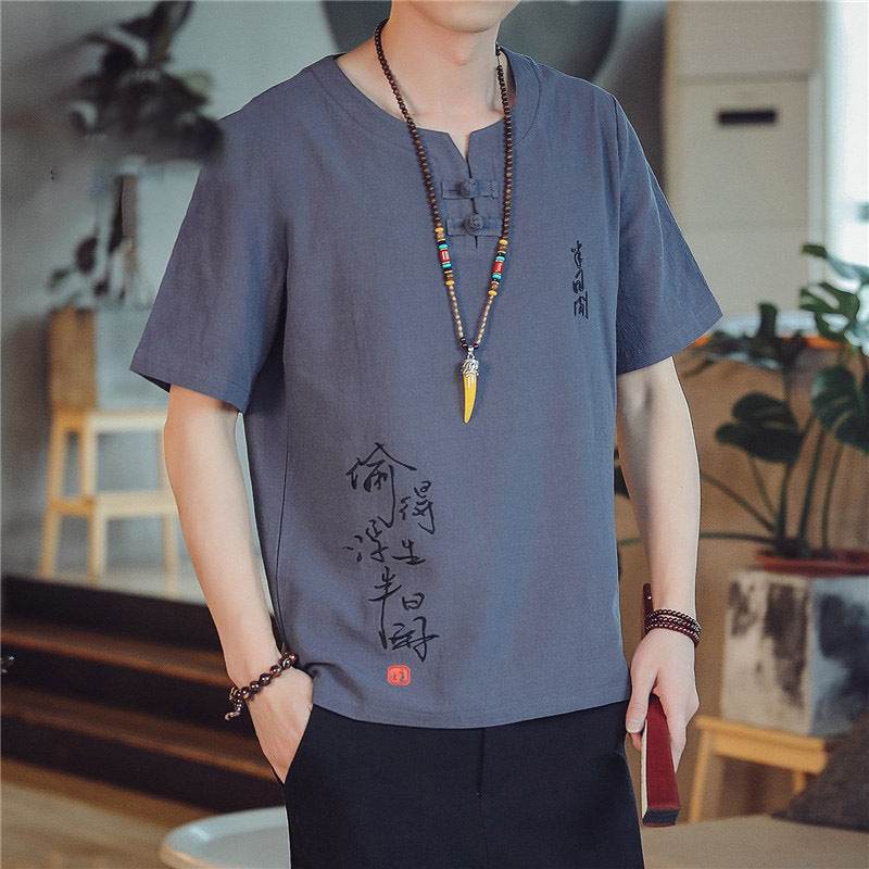 Linen embroidered T-shirt - Mubimart