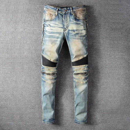 Slim-fit jeans with knee stitching - Mubimart