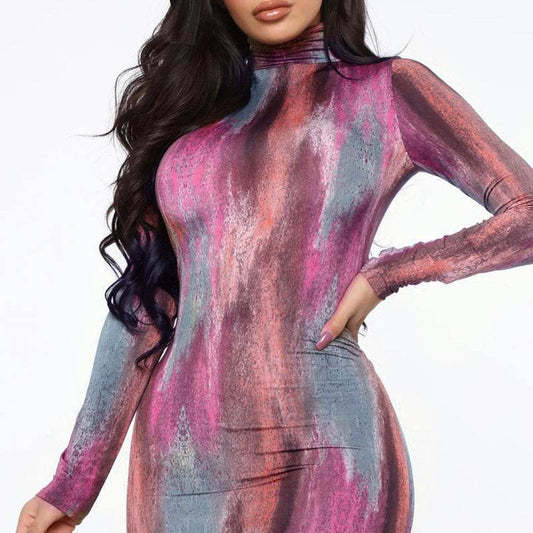 Long sleeve split midi dress - Mubimart