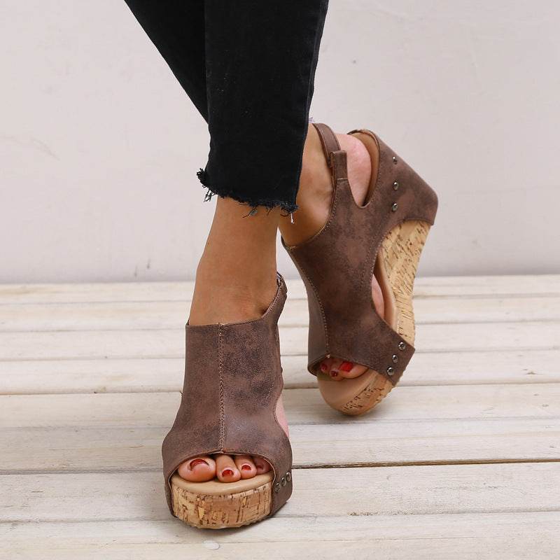 Roman Sandals Female Fish Mouth Thick Bottom Wedges Shoes Women - Mubimart