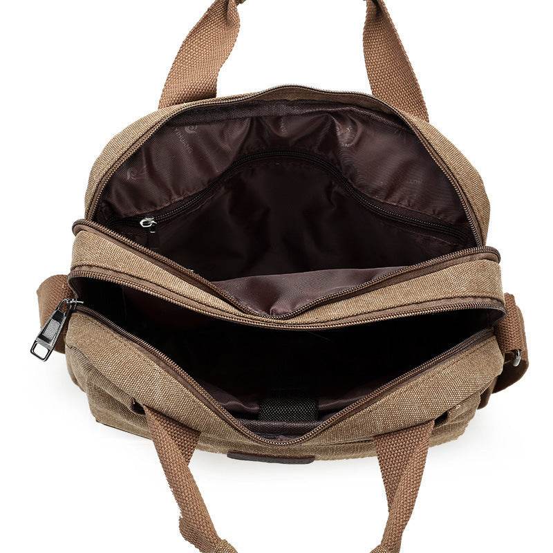 New men's canvas bag compartment Mens satchel retro casual bag large cross section - Mubimart