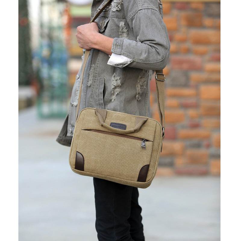 New men's canvas bag compartment Mens satchel retro casual bag large cross section - Mubimart
